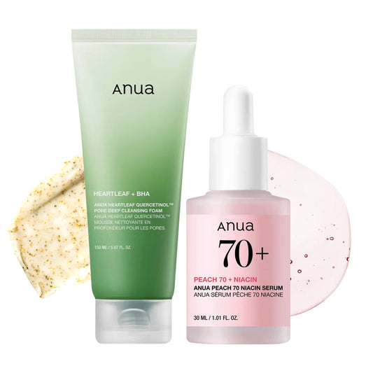 Anua Peach Glow & Pore Purifying Duo - Peach Niacinamide Serum &Deep Cleansing Foam