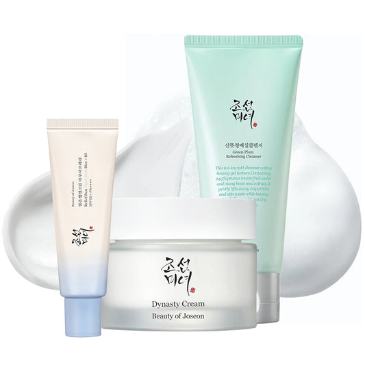 Beauty of Joseon Essentials Bundle - Green Plum Cleanser, Dynasty Cream & Relief Sun Aqua-fresh