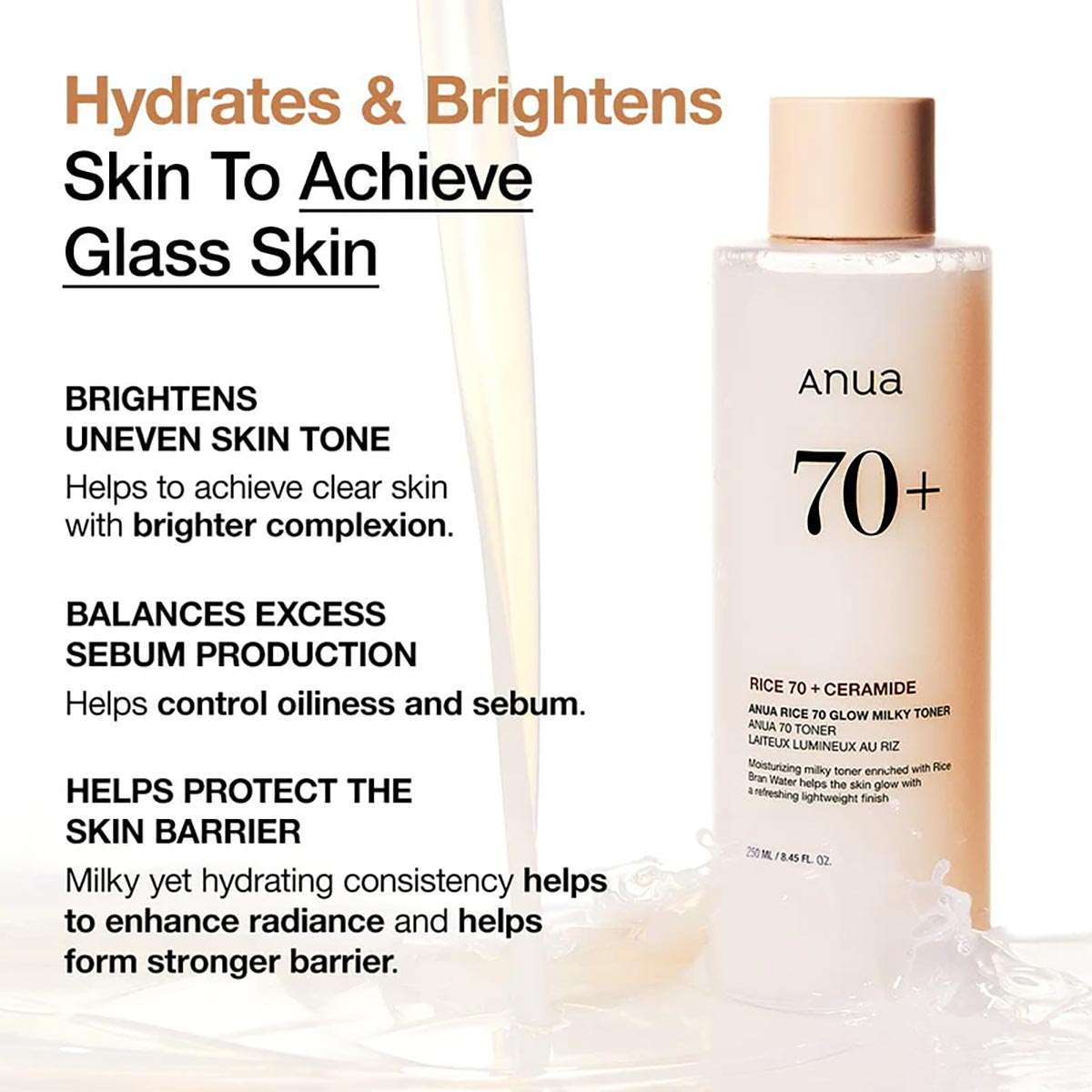 ANUA Rice 70 Glow Milky Toner, for Glass Skin 250ml