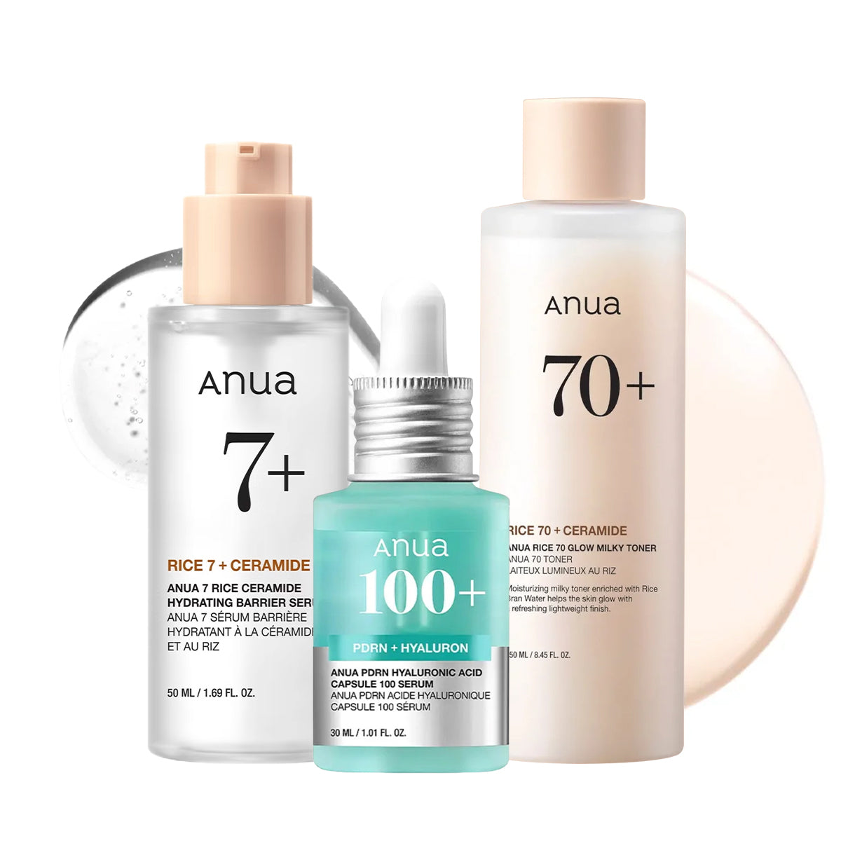 ANUA Rice Glow & Barrier Repair Skincare Bundle - Hydrating Barrier Serum, Hyaluronic Acid Serum & Toner