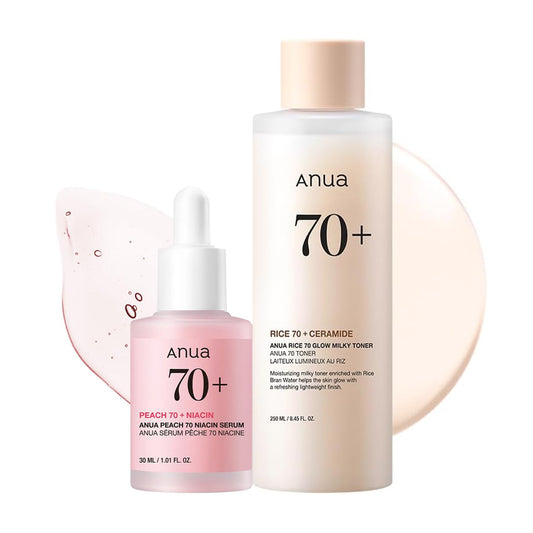 Anua Glass Skin Glow Bundle - Rice 70 Milky Toner & Peach 70 Niacinamide Serum