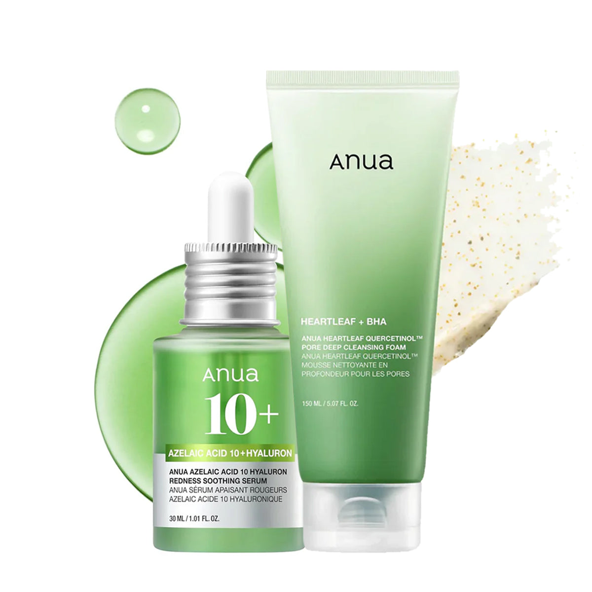 Anua Pore Clearing & Redness Rescue Kit – Heartleaf Quercetinol Cleanser & Azelaic Acid Soothing Serum