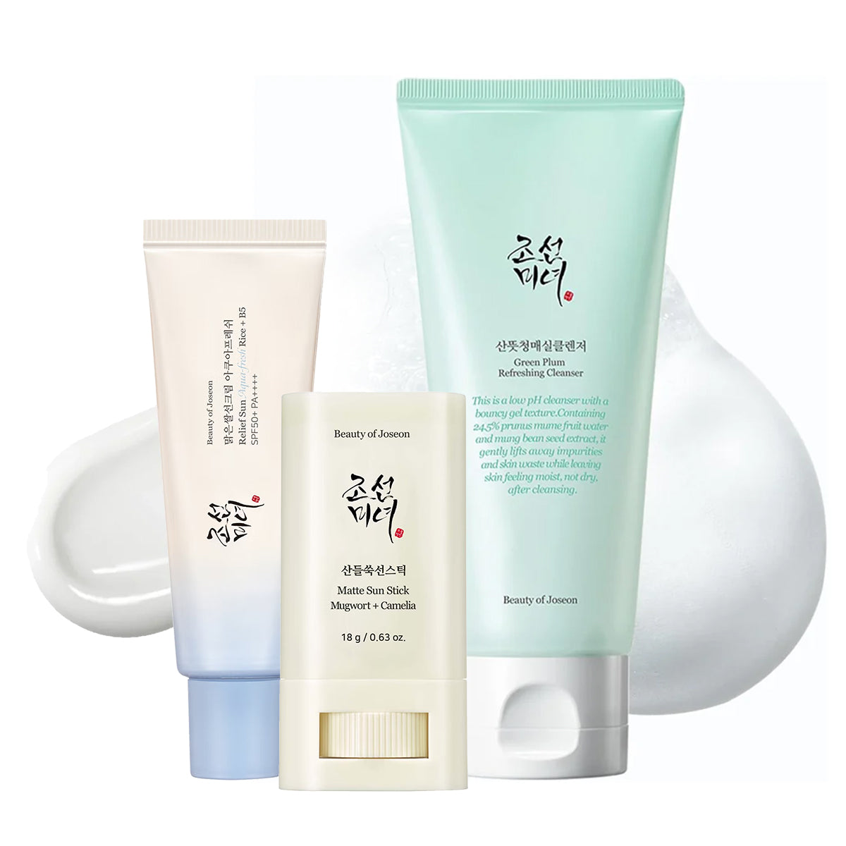 Beauty of Joseon Daily Routine Trio - Aqua-Fresh Rice Sunscreen, Matte Sun Stick & Plum Cleanser